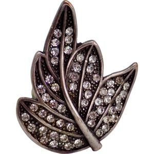 Maple Leaf Adjustable Size Handmade Silver Tone Rhinestone Women's Cocktail Ring